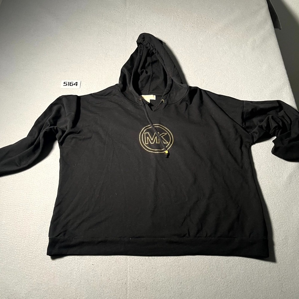 Michael Kors Hoodie Womens 2X Black Embellished Spellout Logo Streetwear Casual